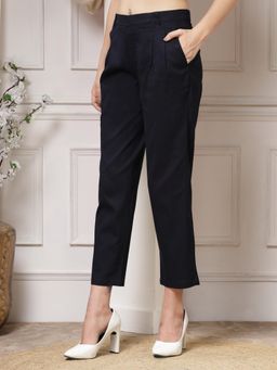 Indibelle - Navy Blue Viscose Lycra Straight Fit Trouser