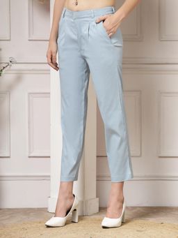 Indibelle - Sky Blue Viscose Lycra Straight Fit Trouser