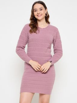 Creative Line - Mauve Self Design Knitted Sweater Dress