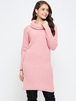 Creative Line - Pink Self Design Knitted Sweater Dress