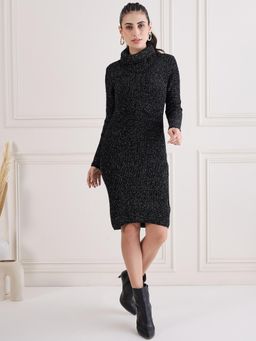 Creative Line - Black Self Design Knitted Sweater Dress
