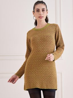 Creative Line - Mustard Self Design Knitted Sweater Dress