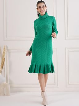 Creative Line - Green Self Design Knitted Sweater Dress