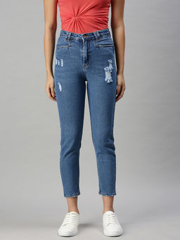 SHOWOFF - Women's Casual Mom Fit High-rise Navy Blue Jeans