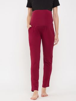Clovia - Chic Basic Maternity Leggings In Maroon - Cotton