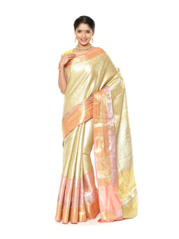 Banarasi Silk Works - Green Kanchi Silk Jamdani Tissue Paithani Banarasi Sari with Unstitched Blouse