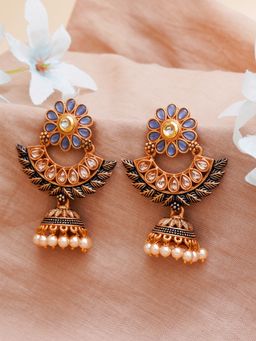Karatcart - Gold Plated Blue Meena Floral Design Jhumki Earrings for Women