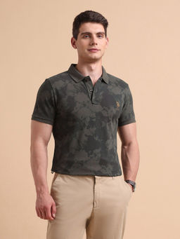 U.S. Polo Assn. Denim Co. - Men's Abstract Printed Pure Cotton Polo T-shirt
