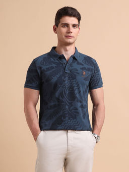 U.S. Polo Assn. Denim Co. - Men's Tropical Printed Pure Cotton Polo T-shirt