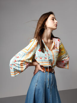 VERO MODA - Women Multi-Color Viscose V-Neck Top