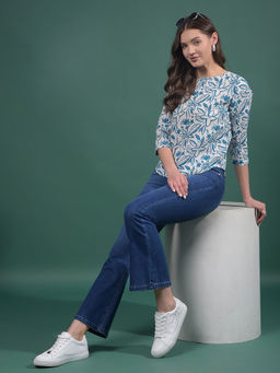 CRIMSOUNE CLUB - Women Blue Viscose Blend Round Neck Top