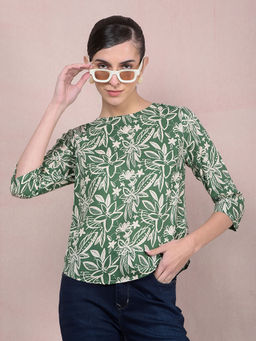 CRIMSOUNE CLUB - Women Green Viscose Blend Round Neck Top