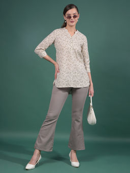 CRIMSOUNE CLUB - Women Green Lyocell Blend Mandarin Neck Top