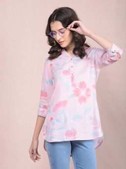 CRIMSOUNE CLUB - Women Pink Lyocell Blend Mandarin Neck Top