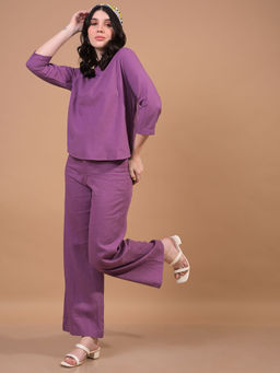 CRIMSOUNE CLUB - Women Purple Viscose Blend Round Neck Top