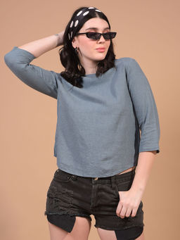 CRIMSOUNE CLUB - Women Green Viscose Blend Round Neck Top