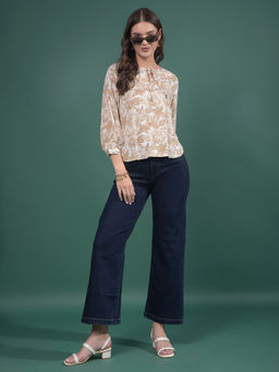 CRIMSOUNE CLUB - Women Brown Viscose Round Neck Top