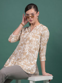 CRIMSOUNE CLUB - Women Brown Viscose Mandarin Neck Top
