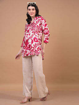 CRIMSOUNE CLUB - Women Red Viscose Blend Mandarin Neck Top