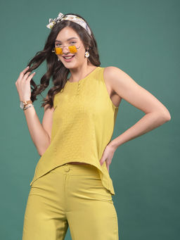 CRIMSOUNE CLUB - Women Olive Viscose Blend Round Neck Top
