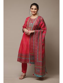 Biba - Pink Chanderi Unstitched Suit (Set of 3)