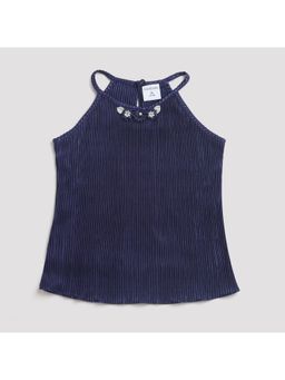 TINY GIRL - Regular Ribbed Top Navy Blue