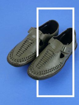 Mochi - Mens Olive Slip On closure Casual - Sandals with Flat sole