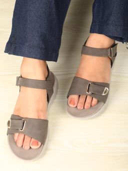 Carlton London - Women Grey Adjustable Multi-Strap Comfort Sandals
