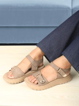 Carlton London - Women Beige Adjustable Multi-Strap Comfort Sandals