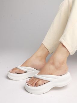 Carlton London - Women Off White Comfortable Wedge Thong Sandals