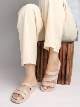 Carlton London - Women Beige Three-Strap Platform Comfort Sandals
