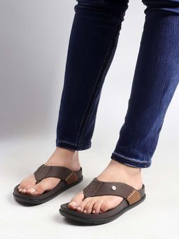 Carlton London - Mens Two-Tone Thong Sandals with Top Stitching