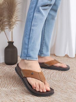 Carlton London - Mens Two-Tone Thong Sandals with Top Stitching