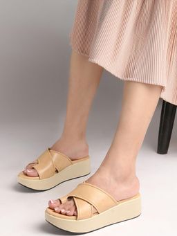 Carlton London - Women Beige Toe-Ring Crisscross Platform Sandals