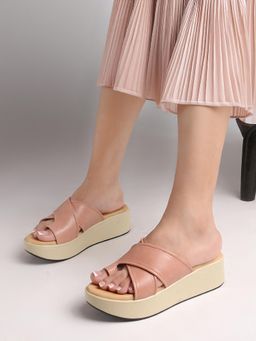 Carlton London - Women Peach Toe-Ring Crisscross Platform Sandals