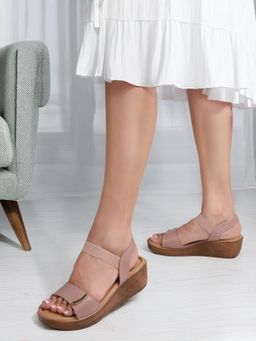 Carlton London - Women Nude Adjustable Wedge Comfort Heels