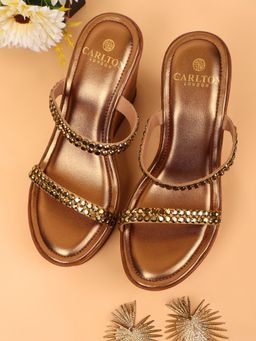 Carlton London - Women Copper Metallic Embellished Wedge Heels