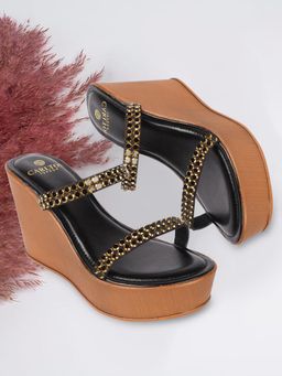 Carlton London - Women Black Metallic Embellished Wedge Heels