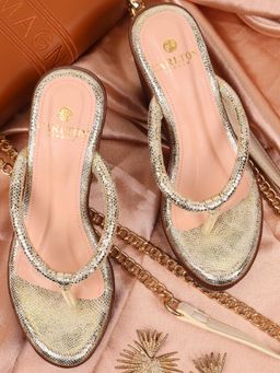 Carlton London - Women Gold Metallic Thong Wedge Heels