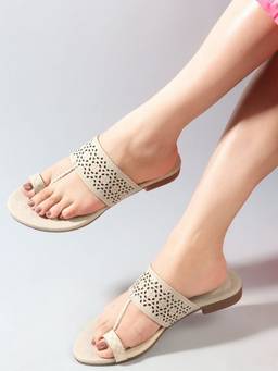 DENILL - Beige Synthetic Leather Flats