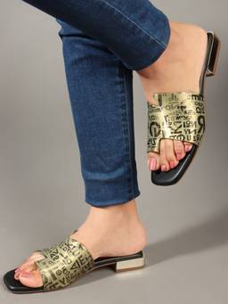 DENILL - Gold and Black Synthetic Flats