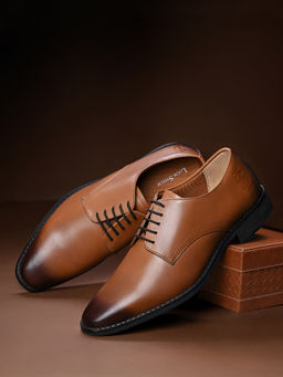 Louis Stitch - Men Tan Premium Egyptian Crust Leather Formal Derbies