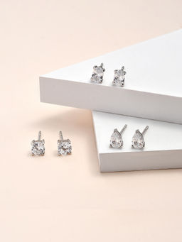 Ornate Jewels - 925 Silver American Diamond Solitaire Stud Earring for Women and Girls (Pack of 3) (One Size)