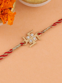 Ornate Jewels - 925 Silver American Diamond Swastik Thread Rakhi with Roli Chawal