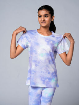 UMILDO - Purple Girls Activewear All Over Printed Dry Fit Half Sleeve T-Shirt