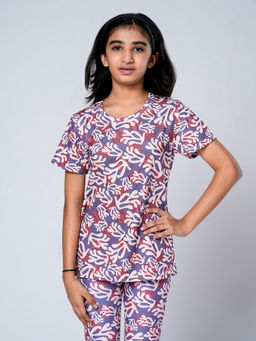 UMILDO - Purple Girls Activewear All Over Printed Dry Fit Half Sleeve T-Shirt