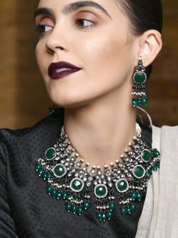 Odette - Green And Silver Choker Jewellery Set (Set of 2)