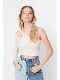 Trendyol - Womens Beige Textured Crop Top