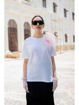 Weaving Cult - White and Pink Flower T-shirt