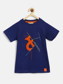 Tales & Stories - Baby Boy's Embroidered Navy Blue Cotton Regular Fit T-shirt